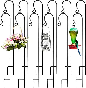 MorningRo 12 Pack Shepherd Hooks for Outdoor 32 Inch 1/3 Inch Thick Shepherd Metal Curled Garden Hook for Lanterns Hanging Plant Baskets Solar Lights Bird Feeders Wedding Decor, Black