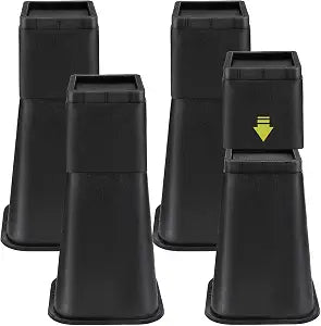 4 Pack Bed Risers 12 inch Heavy Duty, Adjustable Furniture Risers Lift Height 12",8" or 4" for Table Desk Couch Sofa Cabinet Bed Frame Dorm, Square Stackable Table Leg Risers, Black