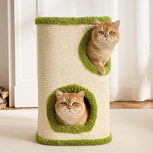 Cat House for Indoor Cats with Scratchable Sisal Material,2 Hideaways & 3 Soft Pads  Sturdy Multi-Level Cat Condo &Space-Saving Furniture for Multiple Pets, Easy to Assemble
