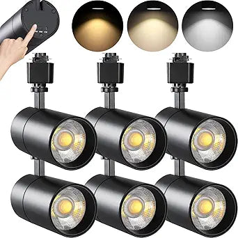 VANoopee 3-Color 20W Dimmable LED Track Lighting Heads H Type - Bright Track Light Fixtures Ceiling Spotlight for Kitchen, 3000K 4000K 5000K Selectable, Pack of 6, Flicker Free CRI90+ 36 2000lm Black