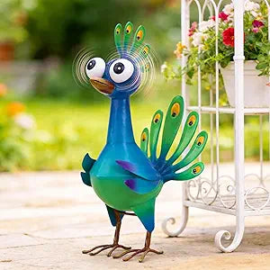Ratuor Metal Peacock Statue Garden Decor Cartoon Peacock with Bobbling Eyes Yard Art Lawn Patio Decoration Outdoor Sculpture for Housewarming Birthday Wedding