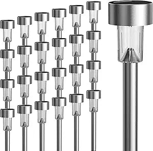 GIGALUMI 24 Pack Solar Lights Outdoor Waterproof,Stainless Steel LED Solar Garden Lights, Solar Pathway Lights Outdoor, Outdoor Solar Lights for Yard, Patio, Lawn and Landscape(Warm White)