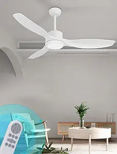 White Ceiling Fan with Light, 52" Outdoor Ceiling Fans with Lights and Remote, 3 Color Light, 6 Speed, DC Motor, for Bedroom/Outdoor/Patios, White