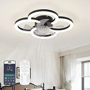 Ceiling Fans with Lights and Remote, Flush Mount Ceiling Fan with Light, 3000-6500K Dimmable Modern LED Ceiling Fans, 6 Wind Speeds, Low Profile Small Ceiling Fan for Bedroom, Kitchen, Office