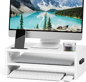 Marbrasse Wood Monitor Stand Riser,Desk Computer Printer Shelf StandWhite