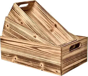 Set of 3 Wooden Boxes for Storage Small Crates for Display and Organizing, Farmhouse Style Storage Boxes for Crafts, Decor, Home Pantry and Living Room