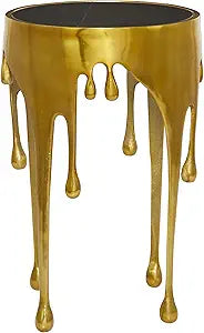 Deco 79 Aluminum Metal Abstract Melting Drip Accent Table with Melting Design and Shaded Glass Top, 16' x 16' x 25', Gold