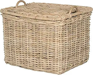 KOUBOO Rattan Core Rectangular Storage Basket with Lid, Large - Wicker Basket, Decorative Storage Box, Home Organizer, Laundry Hamper, Toy Box, Kitchen Storage, Natural