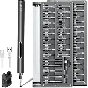 Mini Electric Screwdriver - 3.7V Small Cordless Precision Screwdriver Set - 55 Precision Bits & LED Light & Magnetic Mat - Repair Tool for Electronics Phone Watch Camera Laptop