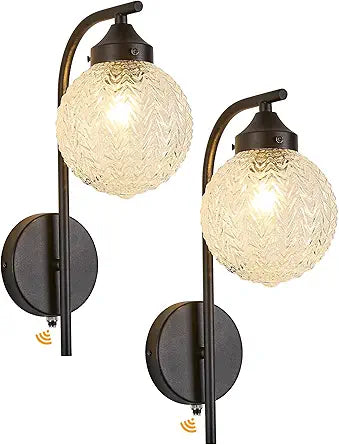 2PK Dusk to Dawn Outdoor Wall Lanterns Modern Exterior Light Fixtures Galvanized Metal with Diamond Ball Glass, IP65 Waterproof Wall Lights Outdoor Sconces for Porch, Garage, Front Door, Black, E12
