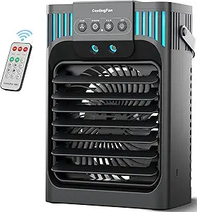 Portable air conditions with remote control, silent with 3 speeds, cooling fan of 1200 ml Personal Air Cooler Fan with 3 Mist, 7 Night Light, 8H Timer, Small Air Conditioner for Bedroom Office