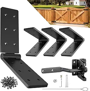 Heavy Duty Gate Hinges,270 Solid Double Layer Folding Butt Hinges,Self Locking Gate Latch for Wooden Fence,Heavy Plywood, Backyard Wood Gates and Fencegate Hinge&Gate Latch