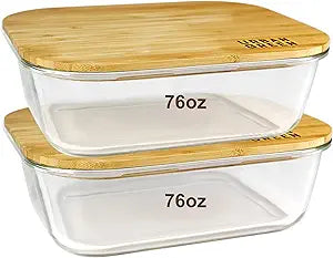 Urban Green Glass Food Storage Containers, XXLarge Size, 76oz/2260ml, 2 Pack - Bamboo Lids, Microwave & Freezer Safe, Meal Prep & Pantry Organization