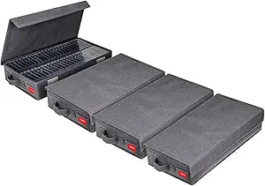 NUSWOR Upgrades Cassette Tape Storage Box - Dust-proof Cassette Racks with Lid - Audio Cassette Holder Pack of 4- Holds 192 Cassette Cases - 16.34 x 9.25 x 3.4 Inches - Grey