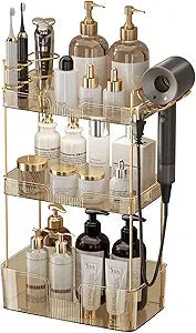 YCIA&DONE Luxury Bathroom Counter Organizer, Large Makeup Organizer Countertop, Shelf Organizer, Vanity Tray, Easily Assemble for Bathroom Organizers and Storage, Undersink, Cabinet,3 Tiers Amber