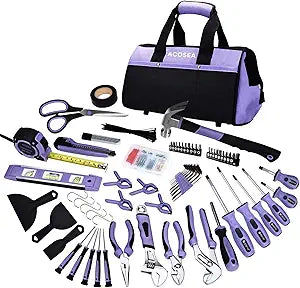 ACOSEA Purple Tool Set,223-Piece Tool Sets for Women,Tool Kit with 13-Inch Wide Mouth Open Purple Tool Bag,The Basic Tool Set is Perfect for Home Maintenance (PURPLE)