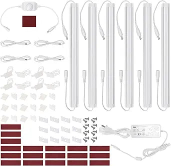 Litever Kitchen Under Cabinet LED Lighting Kit, Super Bright, 6 PCS 12 Inches Light Bars, Plug-in or Hardwire Power Adapter, 31W 2000 Lumen, for Cabinet Counter Shelf Workbench (Daylight White 5000K)