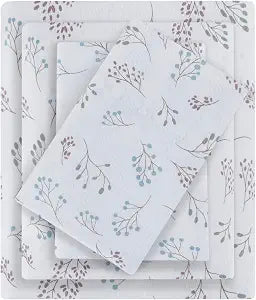 Sleep Philosophy True North Flannel Sheets Full Size, Cozy 100% Cotton Flannel Bed Sheets, Ultra Soft Sheet Set, Novelty Print Themed Cold Weather Warm Bedding Set, White Tossed Botanical, 4 Piece