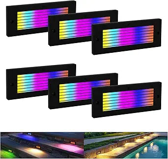 Low Voltage Step Lights, RGBCW, 5W, 8.7 Inch, Black, 12V LED RGB Color Changing for Wired Low Voltage Landscape Lighting of Outdoor Deck Stair Step Fence, Surface Mount, ETL, 6PK