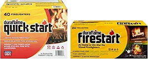 Fire Starter for Indoor and Outdoor Use - Quick Ignition Logs for BBQ, Fireplace, Fire Pit and Campfires (Firestart + Quickstart)