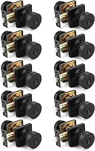 Probrico Bulk Privacy Door Knobs Interior 10 Pack, Matte Black Square Panel Door Handles for Bedroom/Bathroom, Modern Locking Door Knobs Without Key