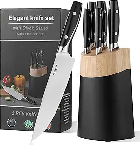 6-Piece Knife Block SetsStainless Steel Kitchen Knife Set with Block  High Carbon Black Knives, Dishwasher SafeHoliday Gift