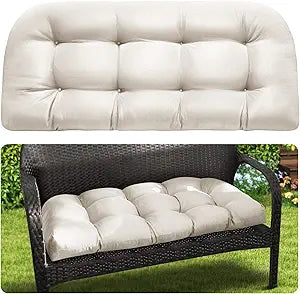 MAGIC ELEPHANT Outdoor Bench Cushion, Memory Foam Loveseat Cushion for Patio Furniture Wicker Chair, Settee Porch Swing Seat Cushion, 44 x 19 Inches (Antique White)