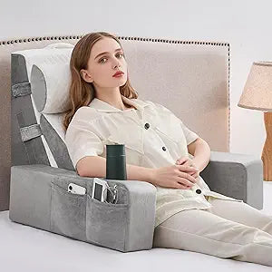 5pcs Reading Pillow for Adults Sitting in Bed  Back Pillow for Bed Sitting Up with Arms, Pockets & Cup Holder, Sit-Up Backrest Pillow for Beds & Chair Use, Beds Rest Pillows for Gaming, Watching TV