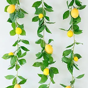 Dallisten 3 Strands Lemon Artificial Vines, 71" Lemon Silk Vine Garland with Green Leaves, Fake Hanging Plants Greenery Decor for Home, Bedroom, Wall, Party, Wedding Decoration