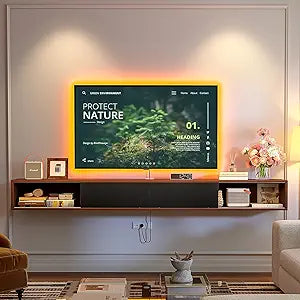 55 in Plywood Floating TV Stand for 55/60 inch TV, Wall Mounted Media Console with Sliding Doors & Wire Holes, Sturdy Floating Entertainment Center for Cable Management,Walnut