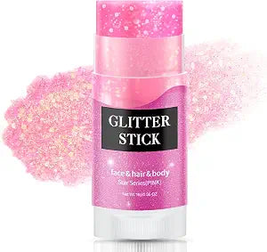 Pink Body & Hair Glitter Stick - Waterproof Shimmer with Large Holographic Flakes, Long-Lasting Sparkle for Singer Concerts Music Rave Festivals, Easy to Apply and Remove for Kids and Women.