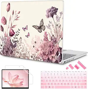 Mektron Case for 13.5" Microsoft Surface Laptop 5/4/3 with Metal Palm Rest Model 1951/1868, 2019/2021/2022 Release Plastic Hard Shell Cover with Screen Protector, Butterfly Flower C074