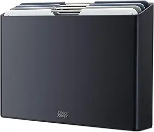 Joseph Joseph Folio 4-Piece Colour coded Cutting Board Set, Slimline case for organized Kitchen storage, Graphite
