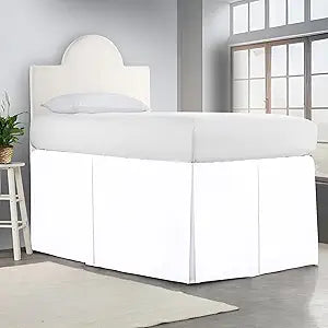 SGI Bedding Dorm Bed Skirt Twin XL 40 Inch Drop Length - White, Pleated Pattern College Dorm Room Bed Skirts - Split Corner, Easy Care, Wrinkle Free Microfiber Bed Skirt