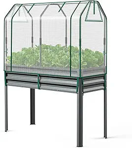 Ohuhu Raised Garden Bed with PE Cover, 48"x22"x59.5" Galvanized Elevated Planter Box with Legs, Large Garden Box Outdoor Planters for Outdoor Plants, Heavy Duty Gardening Bed for Flower Vegetable