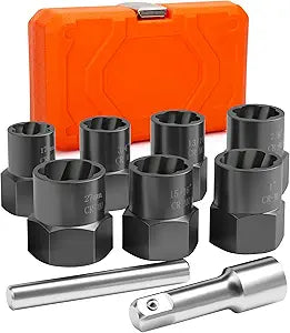 9PCS Bolt Extractor Kit Heavy Duty, 1/2" Drive Impact Lug Nut Remover Tool, Nut Extractor Set Large Size 17-27mm For Removing Stripped, Damaged, Rounded off and Rusted Nuts, Bolts, Studs