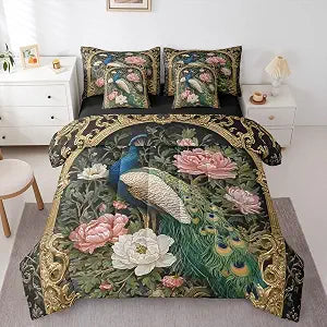 Erosebridal Peacock Comforter Set Full 7 Piece Floral Peacock Bed in A Bag