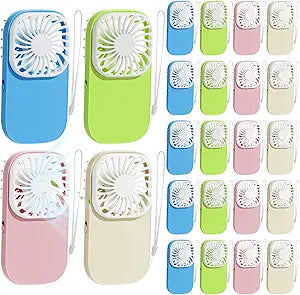 Woanger 24 Pcs Mini Handheld Fan Bulk Small Personal Portable Fan Powerful Eyelash Necklace for Wedding Travel Office Home Summer Party(1 Speed,Macaron Color)