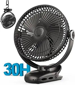 10000mAh 30hrs Portable Fan Rechargeable, 8-Inch Battery Operated Clip on Fan, USB Fans, 4 Speeds, Strong Airflow, Sturdy Clamp for Golf Cart Office Desk Outdoor Travel Camping Bed Truck Treadmill