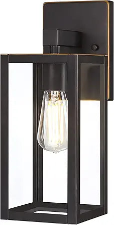 GRUENLICH Waterproof Large Outdoor Wall Lanterns, Modern Porch Sconces with Clear Glass Shade, E26 Socket Max 60W, IP65, Metal Frame, for Patio, Front Door, Entryway, Oil Rubbed Bronze Finish, 1-Pack