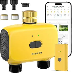 WiFi Sprinkler Timer 2 Zone, Smart Water Timer for Garden with App Remote Control for Travel, Brass Inlet Smart Irrigation System for Outdoor Hose, Patios, Lawns, Flower Bed & Yard Care