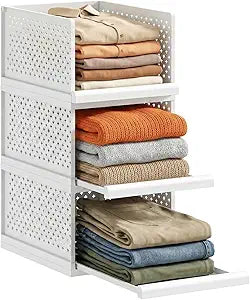 MIUOOPUR New Upgrade 3 Pack Closet Organizers and Storage Basket, Plastic Stackable Storage Drawers, Multifunctional Space-Saving Bins, Suitable for Wardrobe Cupboard Pantry Kitchen Bathroom Office