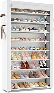 LANTEFUL Shoe Rack with Covers 10 Tier Tall Shoe Rack Organizer Large Capacity Shoe Shelf Storage 40 Pairs Space Saving Free Standing Shoe Storage Organizer for Closet, Entryway, Dorm, White
