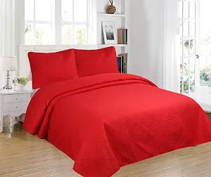 All American Collection 3pc Modern Contemporary Soft Comfy Bedroom Bedspread Quilt Set (Red, Queen)