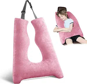 Car Pillow for Kids Travel Pillow with Adjustable Strap, Kids Floor Pillows Cushions for Adults and Children to Support Head and Body Road Trip Essentials(Pink)