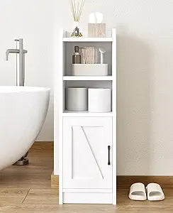 Narrow Bathroom Storage Cabinet with Door & Adjustable Shelf, 9.8" W Slim Storage Cabinet for Small Spaces, Skinny Toilet Paper Cabinet, 9.8" W  7.9" D  29.5" H, White