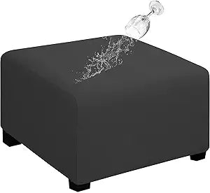 Easy-Going 100% Dual Waterproof Stretch Ottoman Cover 40x40x15inch Square Folding Storage Stool Furniture Protector Soft Slipcover for Living Room Dark Gray