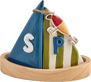 Mud Pie Retreat Sailboat Salt Pep Set; 4 1/4" x 4 1/4"