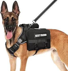Dog Backpack Harness and Leash Set for Large Dogs,Removable Side Pockets Dog Vest with Handle&No Pull Metal Clips for Hiking Training Walking Hunting Black L