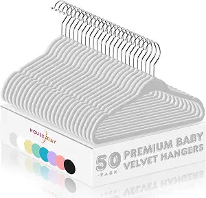 HOUSE DAY 11 Inch Velvet Baby Hangers, Premium Kids Hangers Grey 50 Pack